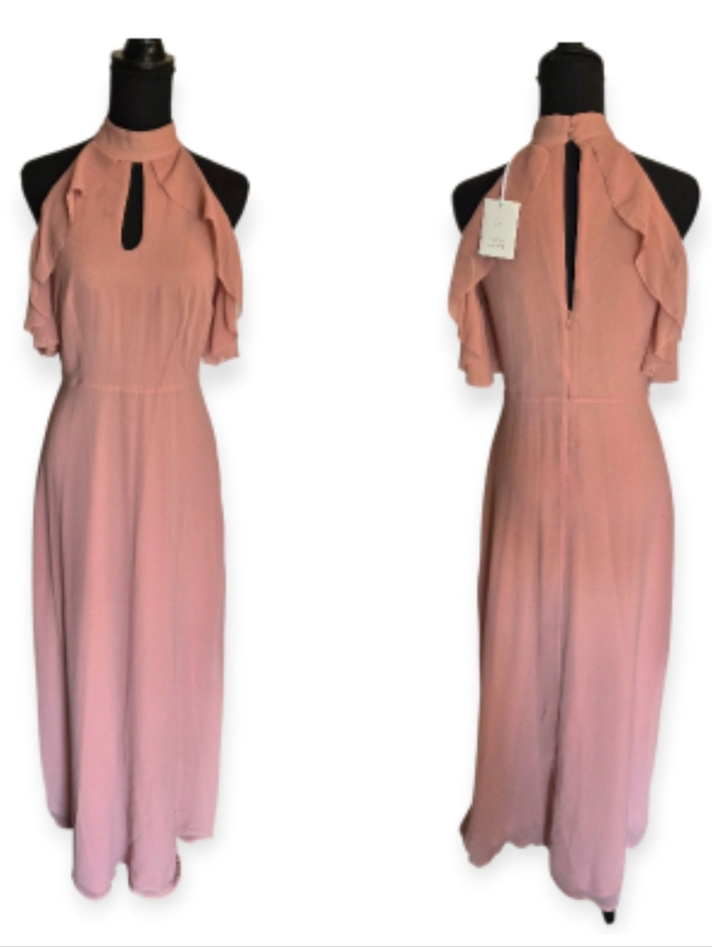LC Lauren Conrad Ash Rose Cold Shoulder Halter Ruffle Maxi Dress NWTs- Size 4